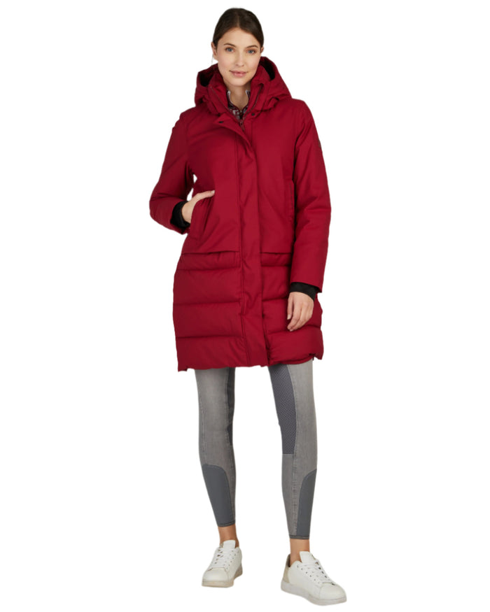 Rumba Red Coloured Pikeur Quilted Raincoat On A White Background #colour_rumba-red