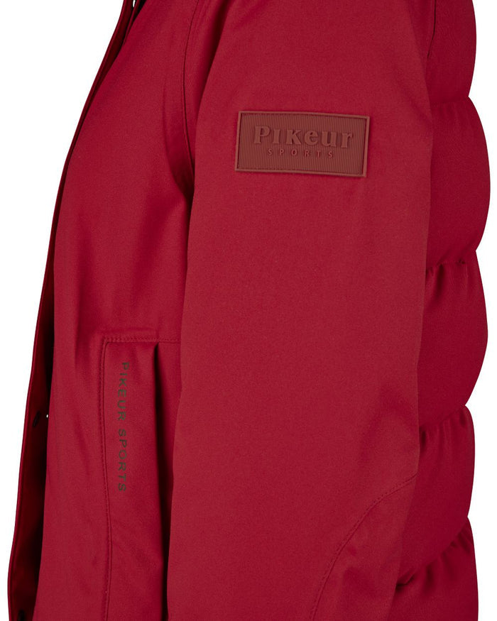 Rumba Red Coloured Pikeur Quilted Raincoat On A White Background #colour_rumba-red