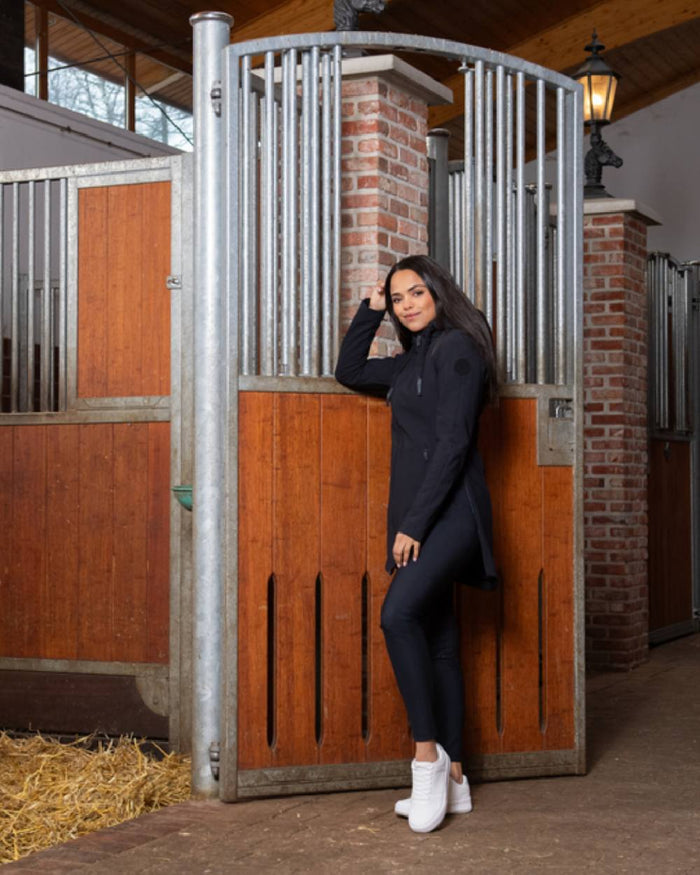 Black Coloured Pikeur Softshell Coat On A Stable Background #colour_black