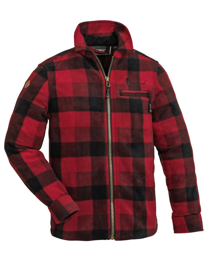 Red Black coloured Pinewood Childrens Canada Fleece Shirt on white background #colour_red-black