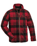 Red Black coloured Pinewood Childrens Canada Fleece Shirt on white background #colour_red-black