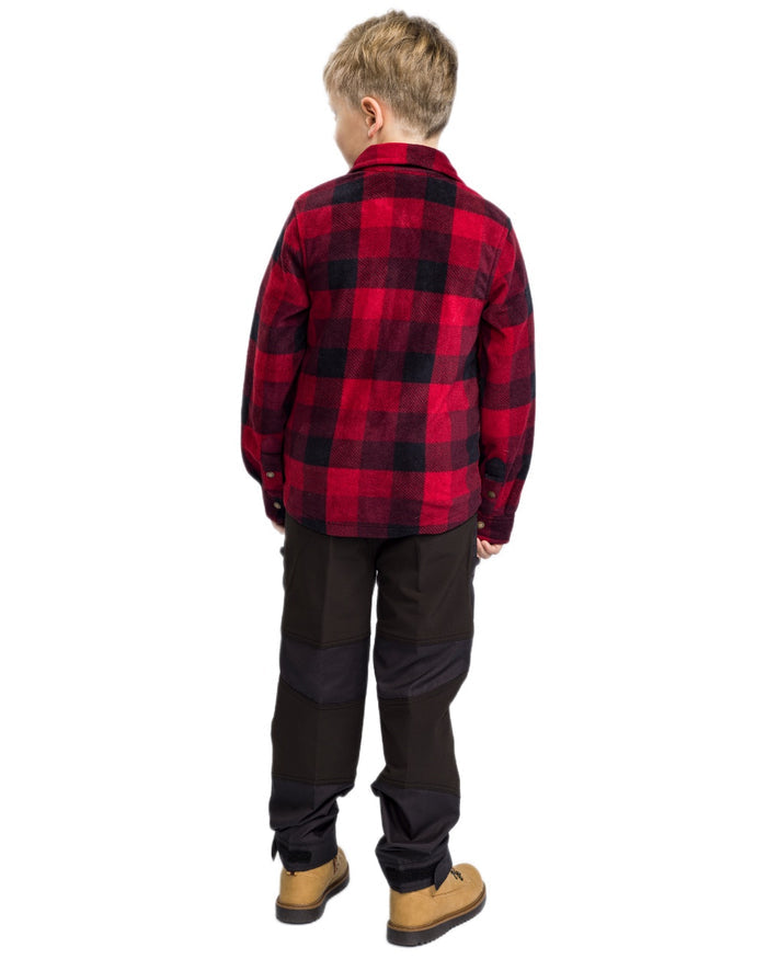 Red Black coloured Pinewood Childrens Canada Fleece Shirt on white background #colour_red-black