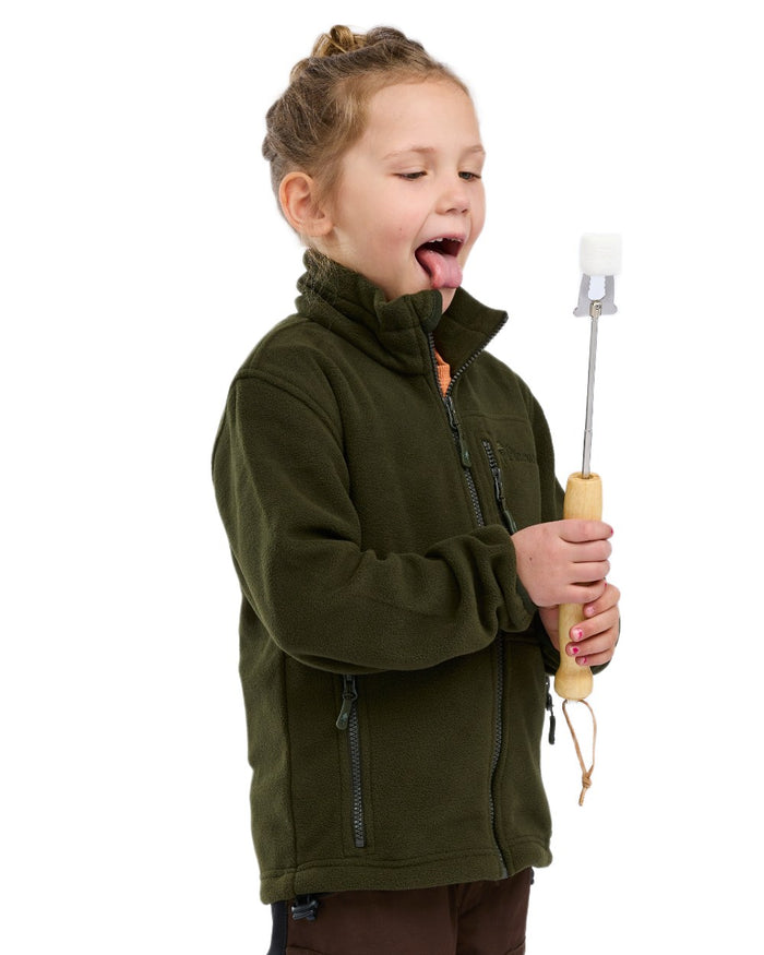 Green coloured Pinewood Childrens Finnveden Fleece Jacket on white background #colour_green