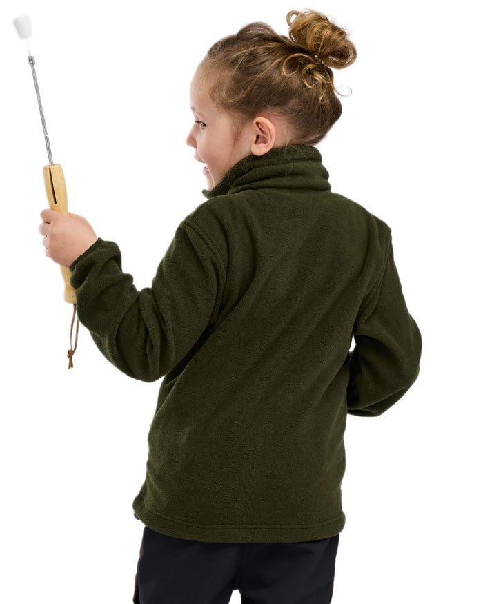 Green coloured Pinewood Childrens Finnveden Fleece Jacket on white background #colour_green
