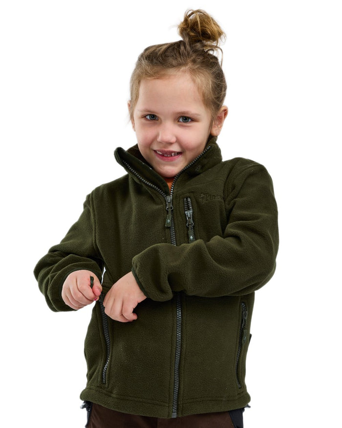 Green coloured Pinewood Childrens Finnveden Fleece Jacket on white background #colour_green