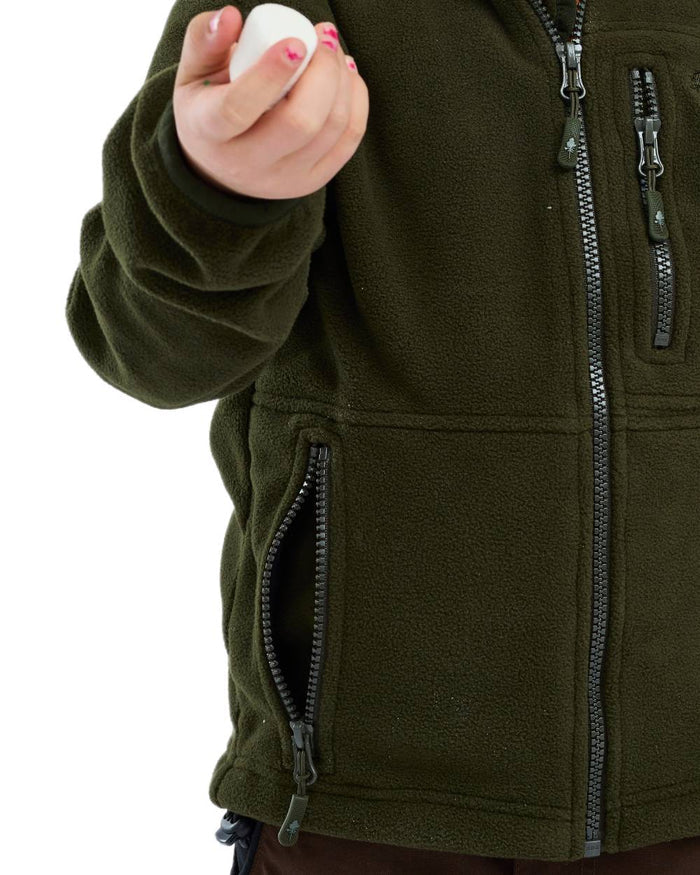 Green coloured Pinewood Childrens Finnveden Fleece Jacket on white background #colour_green
