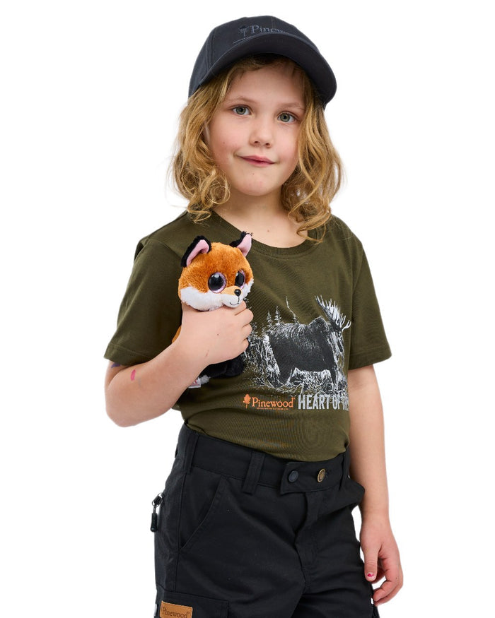 Green coloured Pinewood Childrens Moose T-Shirt on white background #colour_green