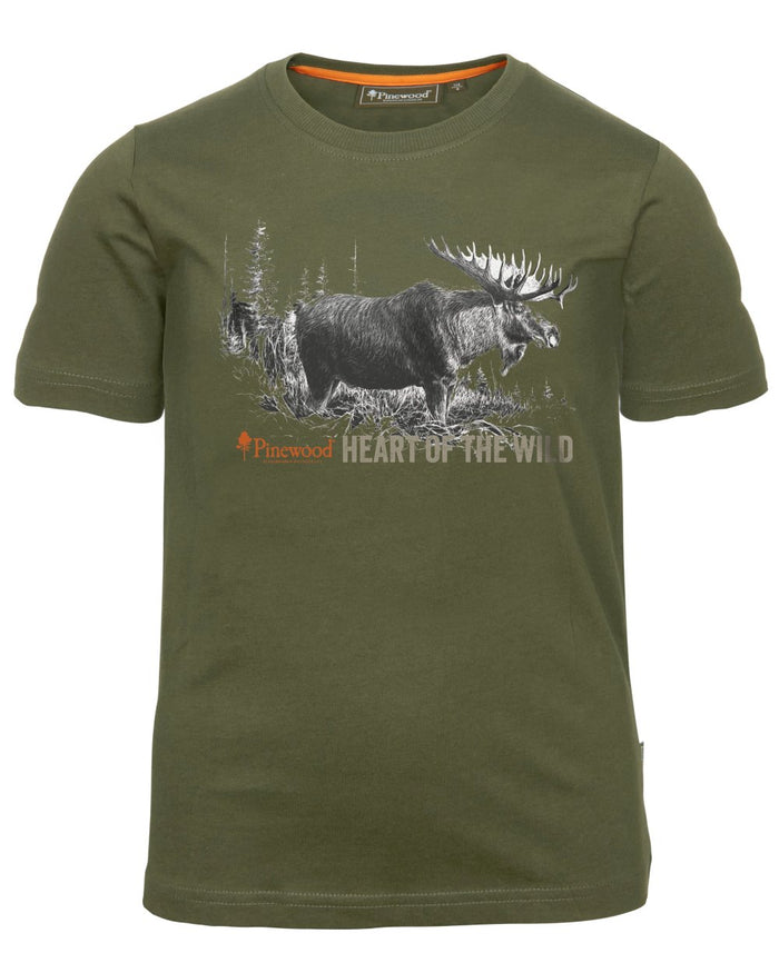 Green coloured Pinewood Childrens Moose T-Shirt on white background #colour_green