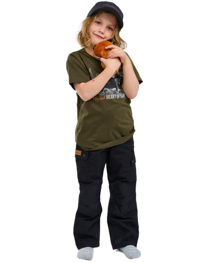 Green coloured Pinewood Childrens Moose T-Shirt on white background #colour_green