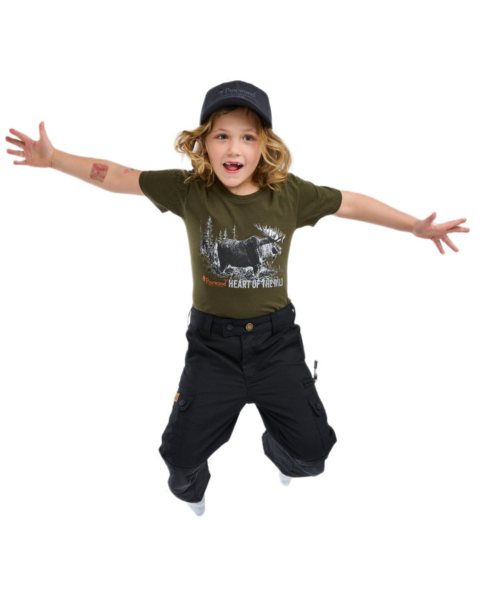 Green coloured Pinewood Childrens Moose T-Shirt on white background #colour_green