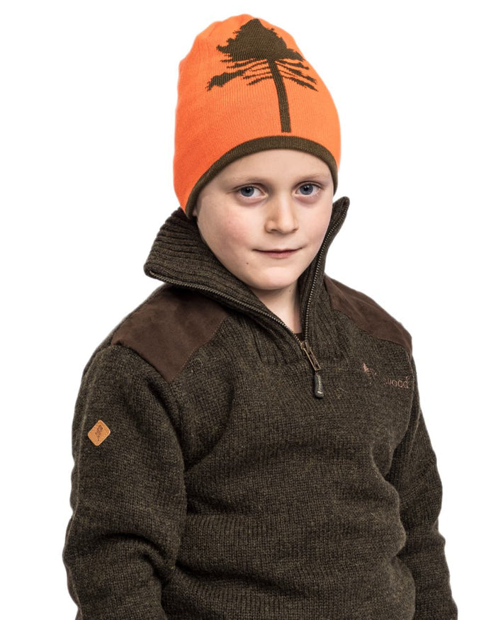 Orange Green coloured Pinewood Childrens Tree Hat on white background #colour_orange-green