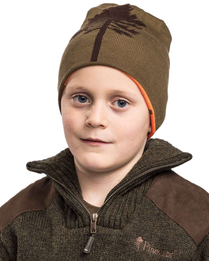 Orange Green coloured Pinewood Childrens Tree Hat on white background #colour_orange-green