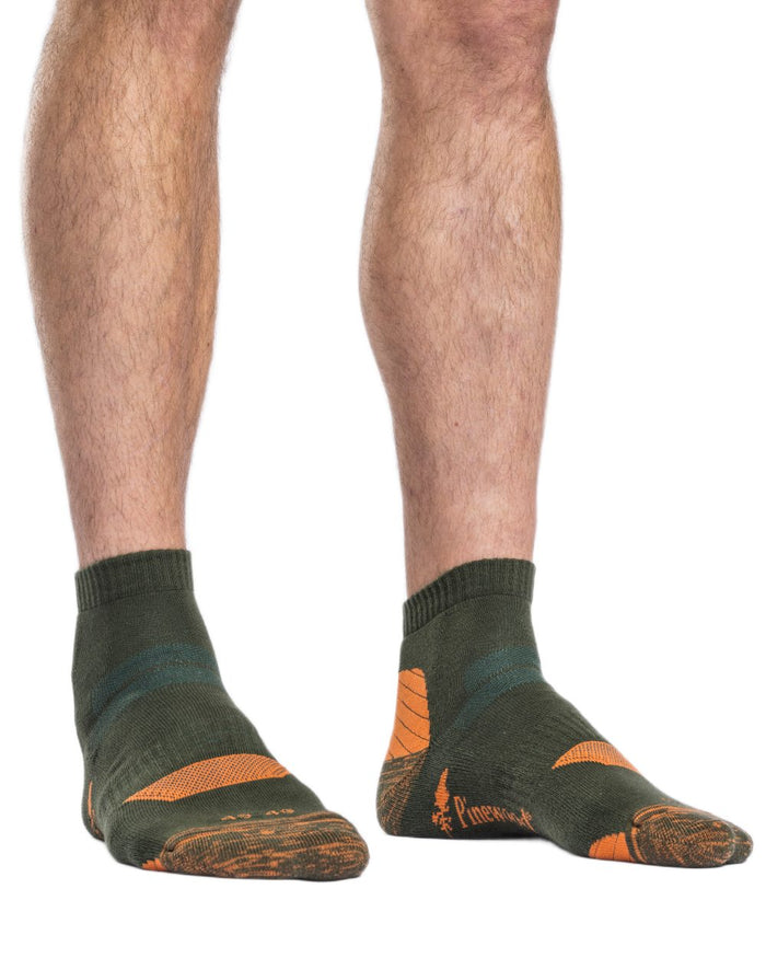 Olive coloured Pinewood Insectsafe Cotton Mid Socks on white background #colour_olive