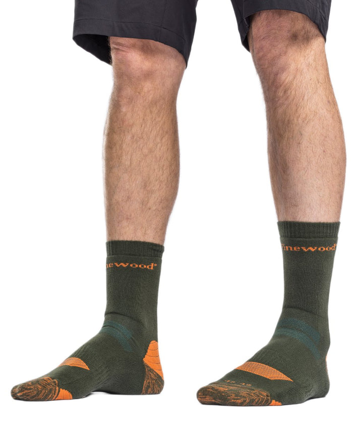 Olive coloured Pinewood Insectsafe Long Socks on white background #colour_olive