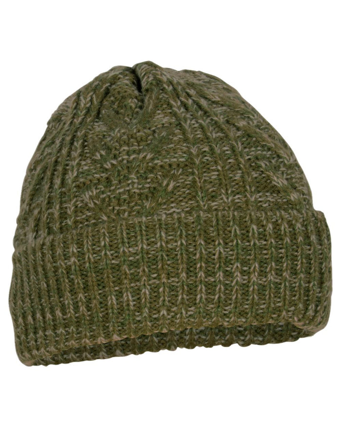 Green Mel Coloured Pinewood Knitted Melange Hat on white background #colour_green-mel