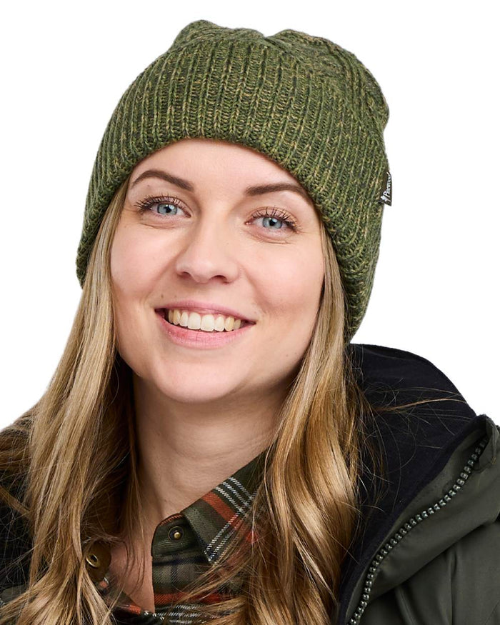 Green Mel Coloured Pinewood Knitted Melange Hat on white background #colour_green-mel
