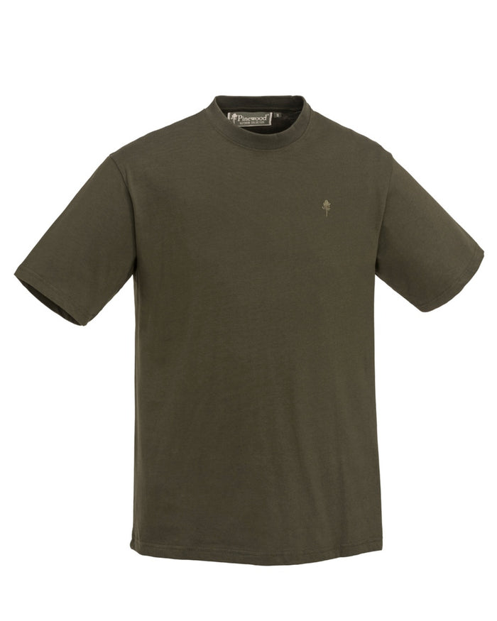 Green Hunting Brown Khaki Coloured Pinewood Mens 3-Pack T-Shirt on white background #colour_green-hunting-brown-khaki