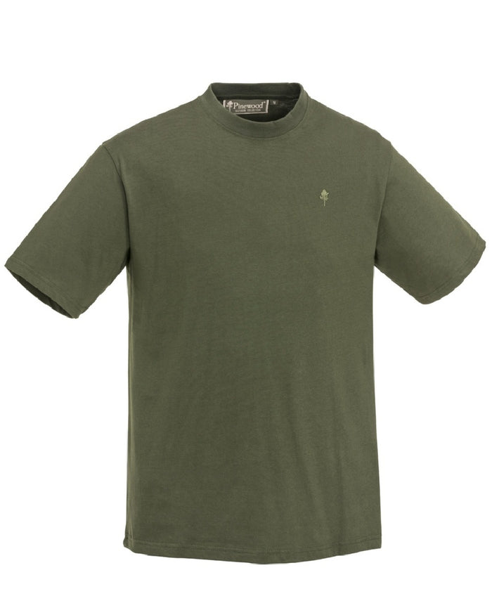 Green Hunting Brown Khaki Coloured Pinewood Mens 3-Pack T-Shirt on white background #colour_green-hunting-brown-khaki