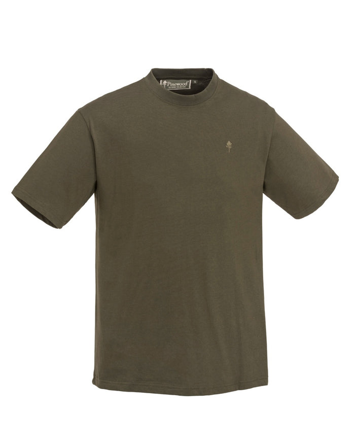 Green Hunting Brown Khaki Coloured Pinewood Mens 3-Pack T-Shirt on white background #colour_green-hunting-brown-khaki