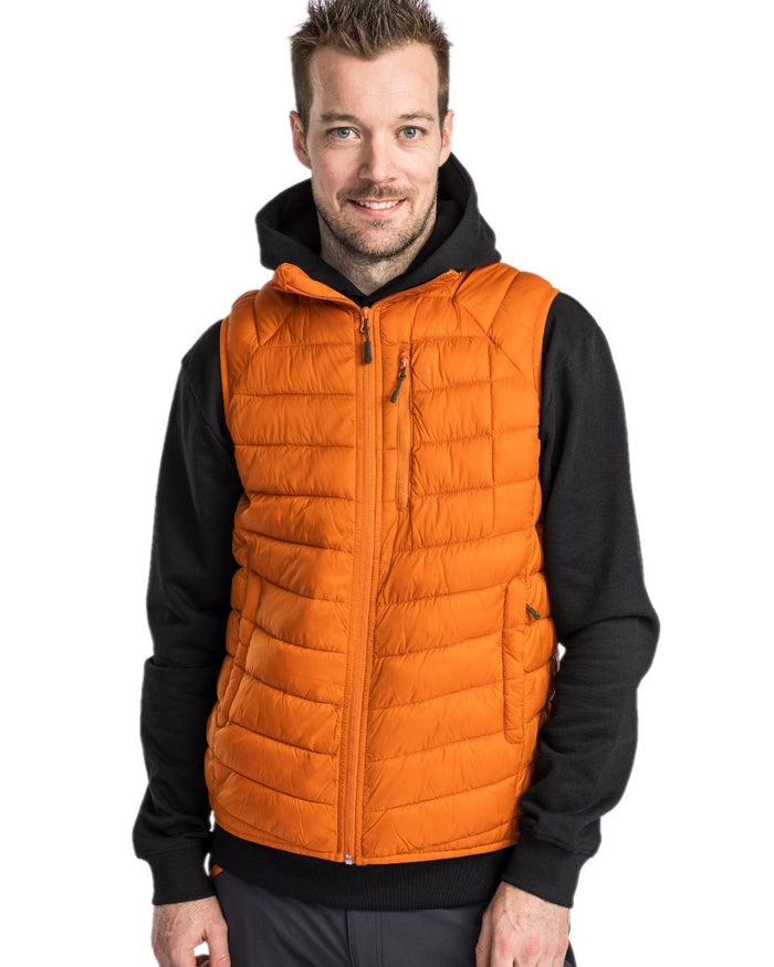 Burned Orange Coloured Pinewood Mens Abisko Insulation Vest on white background #colour_burned-orange