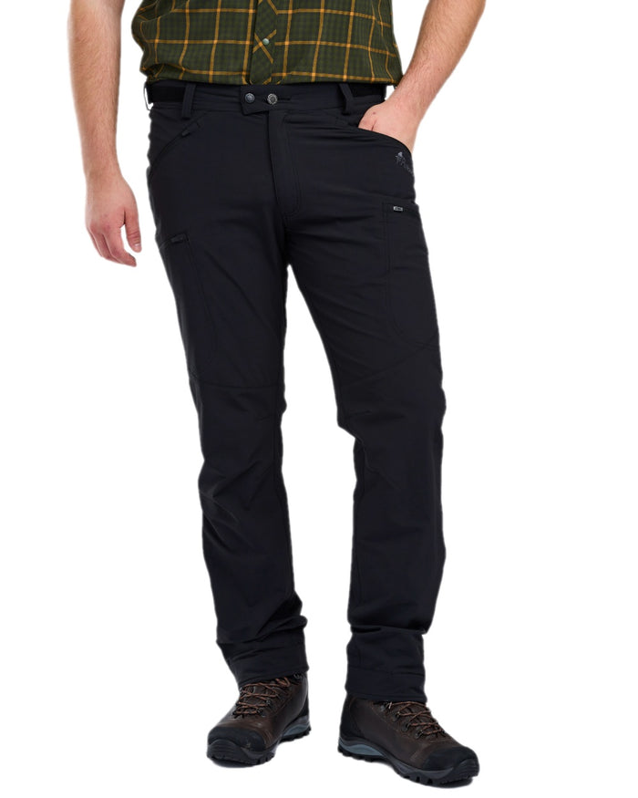 Black Coloured Pinewood Mens Abisko Light Stretch Trousers on white background #colour_black