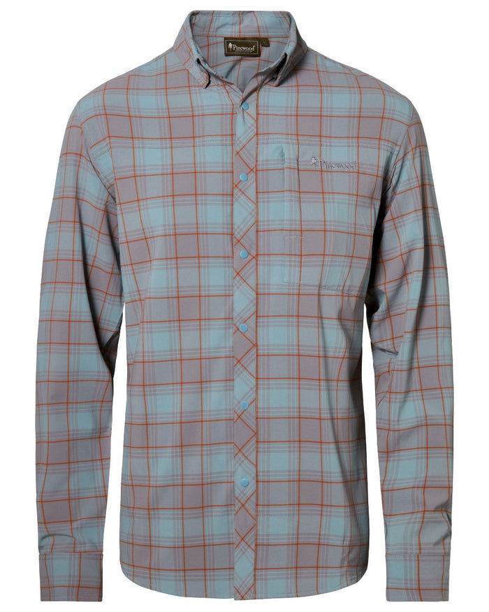 Aqua Grey coloured Pinewood Mens Abisko Trekking InsectSafe Long Sleeve Shirt on white background #colour_aqua-grey