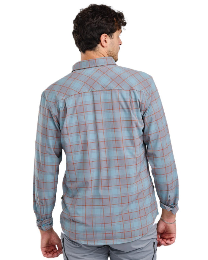 Aqua Grey coloured Pinewood Mens Abisko Trekking InsectSafe Long Sleeve Shirt on white background #colour_aqua-grey