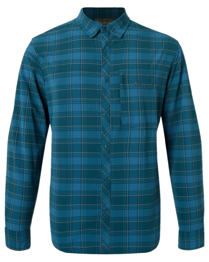 Teal Blue Coloured Pinewood Mens Abisko Trekking Long Sleeve Shirt on white background #colour_teal-blue