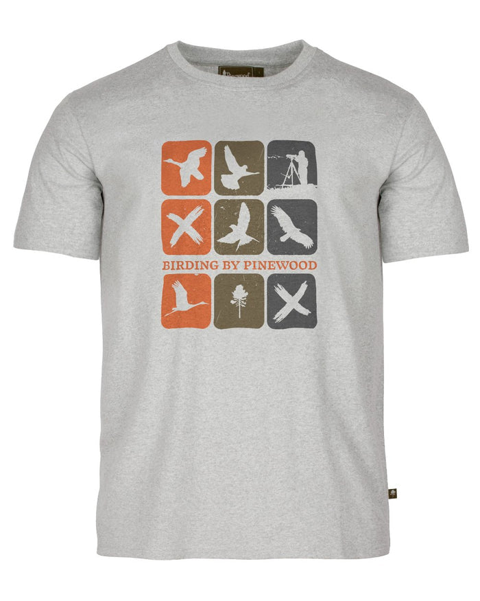 Light Grey Melange Combo coloured Pinewood Mens Birding T-Shirt on white background #colour_light-grey-melange-combo