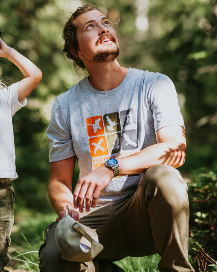 Light Grey Melange Combo coloured Pinewood Mens Birding T-Shirt on forest background #colour_light-grey-melange-combo