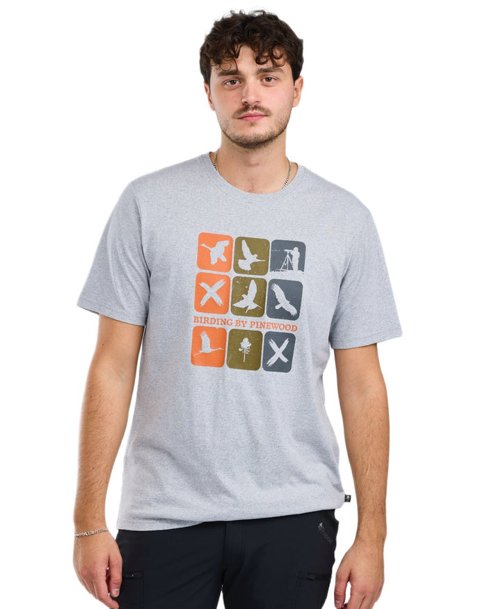 Light Grey Melange Combo coloured Pinewood Mens Birding T-Shirt on white background #colour_light-grey-melange-combo