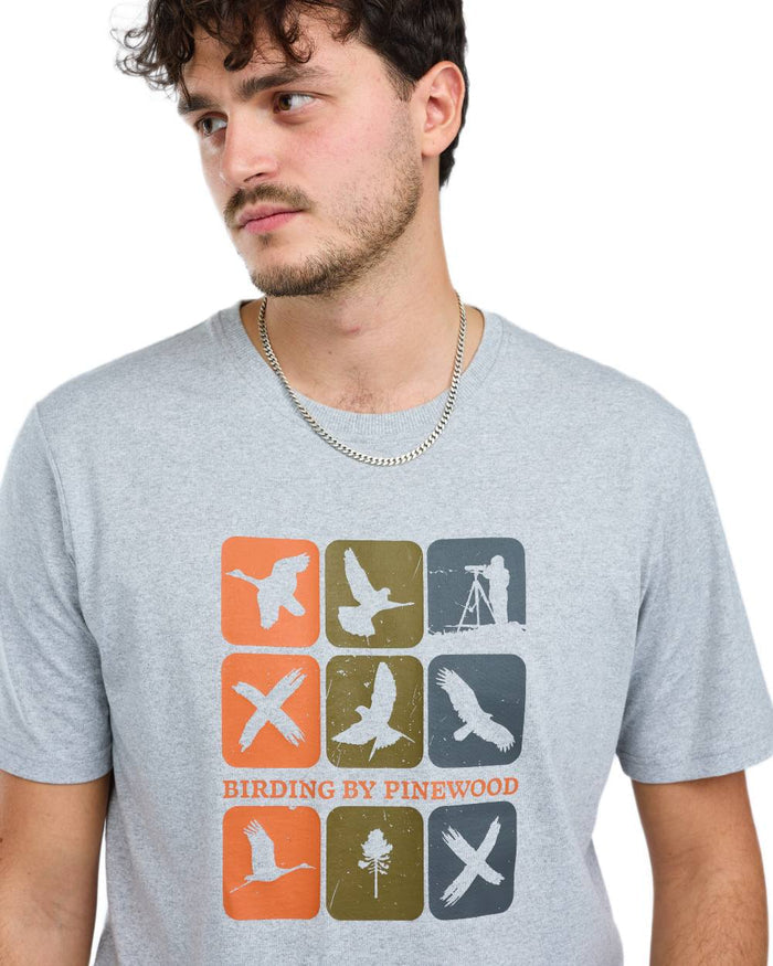 Light Grey Melange Combo coloured Pinewood Mens Birding T-Shirt on white background #colour_light-grey-melange-combo