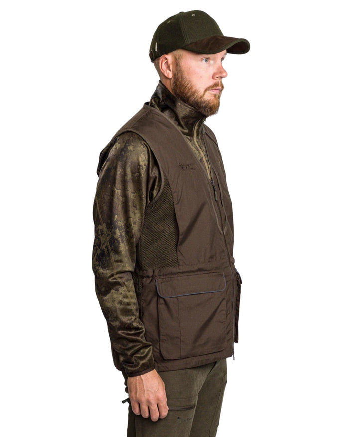Suede Brown Dark Olive coloured Pinewood Mens Dog Sports 2.0 Vest on white background #colour_suede-brown-dark-olive