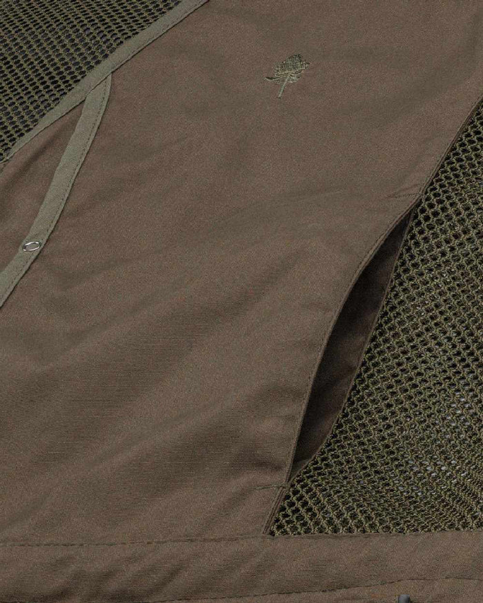 Suede Brown Dark Olive coloured Pinewood Mens Dog Sports 2.0 Vest on white background #colour_suede-brown-dark-olive