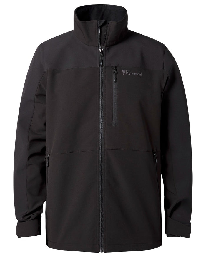 Black coloured Pinewood Mens Dog Sports Hybrid Stretch Jacket on white background #colour_black