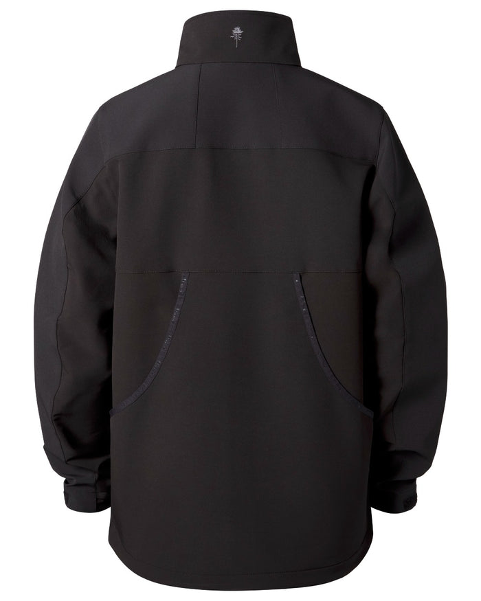 Black coloured Pinewood Mens Dog Sports Hybrid Stretch Jacket on white background #colour_black