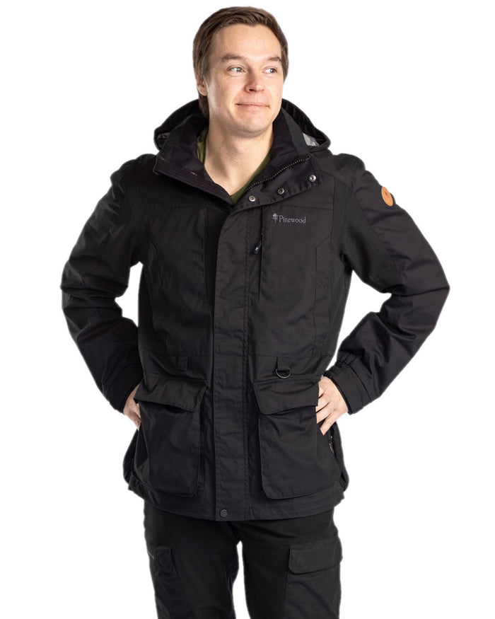 Black Coloured Pinewood Mens Dog Sports Trainer Jacket on white background #colour_black