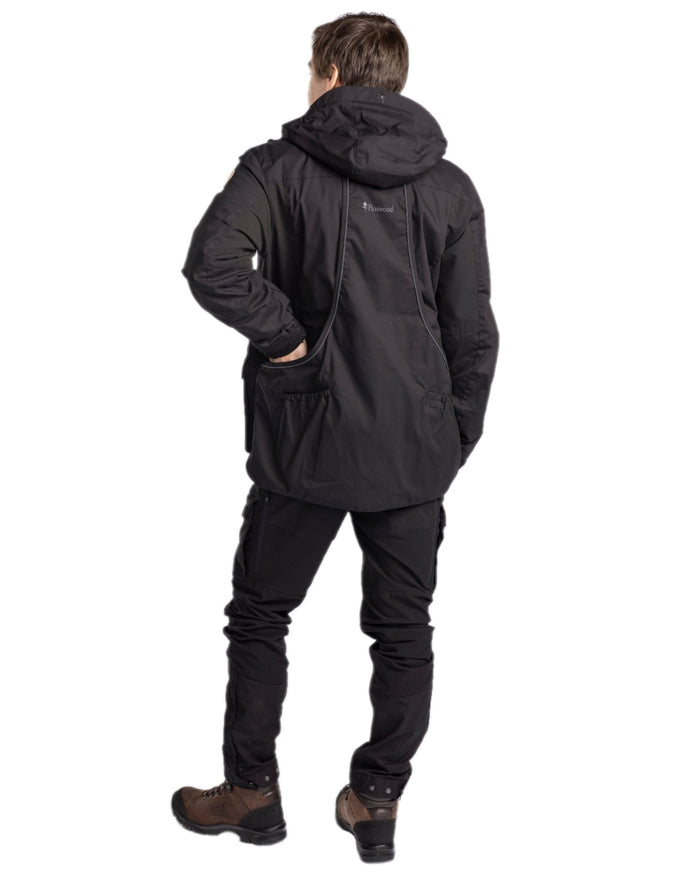 Black Coloured Pinewood Mens Dog Sports Trainer Jacket on white background #colour_black