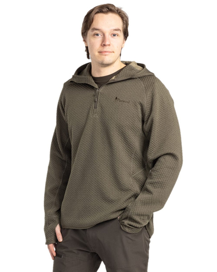 Dark Green Mel Coloured Pinewood Mens Everyday Travel Hoodie on white background #colour_dark-green-mel