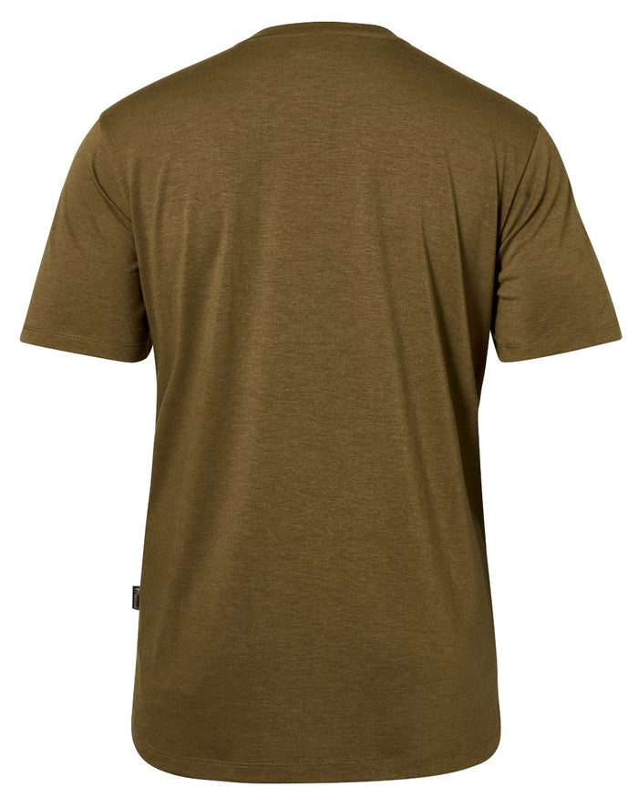 Olive Green coloured Pinewood Mens Finnveden Forest T-Shirt on white background #colour_olive-green