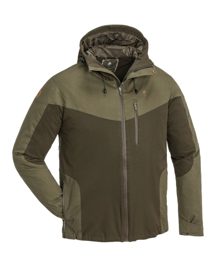 Dark Olive Hunting Olive Coloured Pinewood Mens Finnveden Hybrid Extreme Jacket on white background #colour_dark-olive-hunting-olive