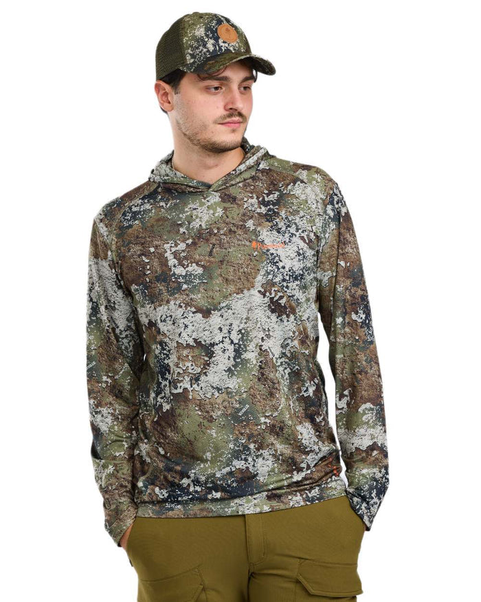Strata coloured Pinewood Mens Furudal Camou InsectSafe Hoodie on white background #colour_strata