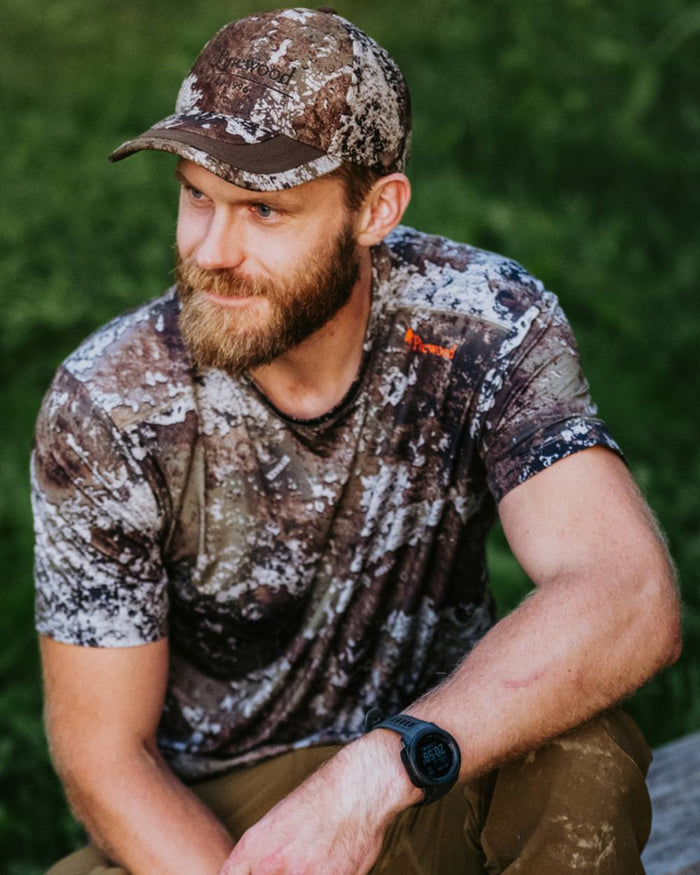 Strata coloured Pinewood Mens Furudal Camou T-Shirt on forest background #colour_strata