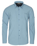 Fog Blue Off White coloured Pinewood Mens Insectsafe Long Sleeve Shirt on white background #colour_fog-blue-off-white