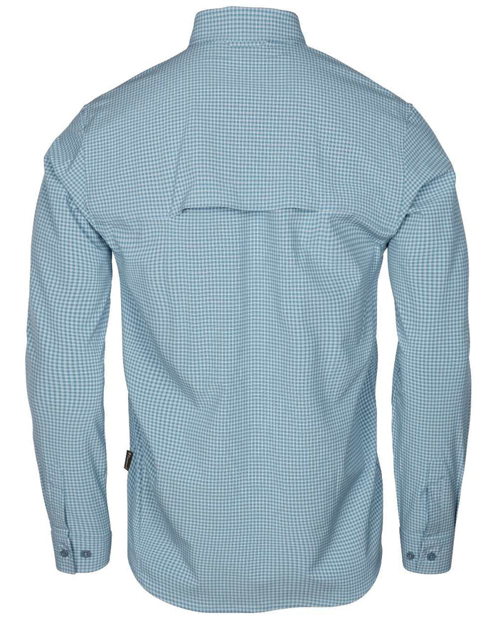 Fog Blue Off White coloured Pinewood Mens Insectsafe Long Sleeve Shirt on white background #colour_fog-blue-off-white