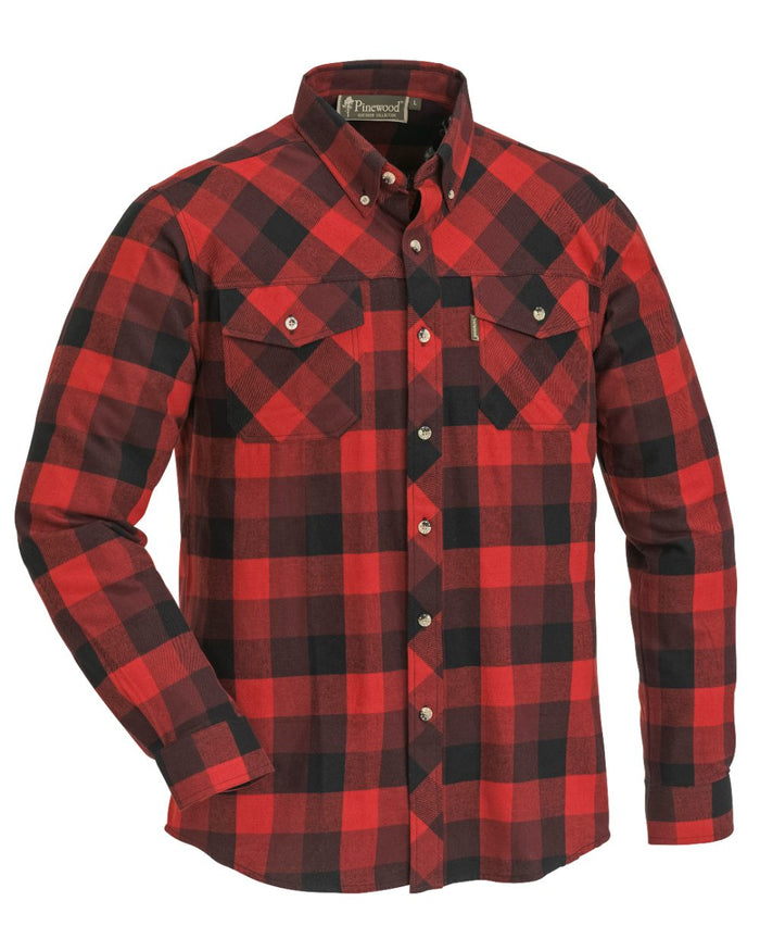 Red Black coloured Pinewood Mens Lumbo Shirt on white background #colour_red-black