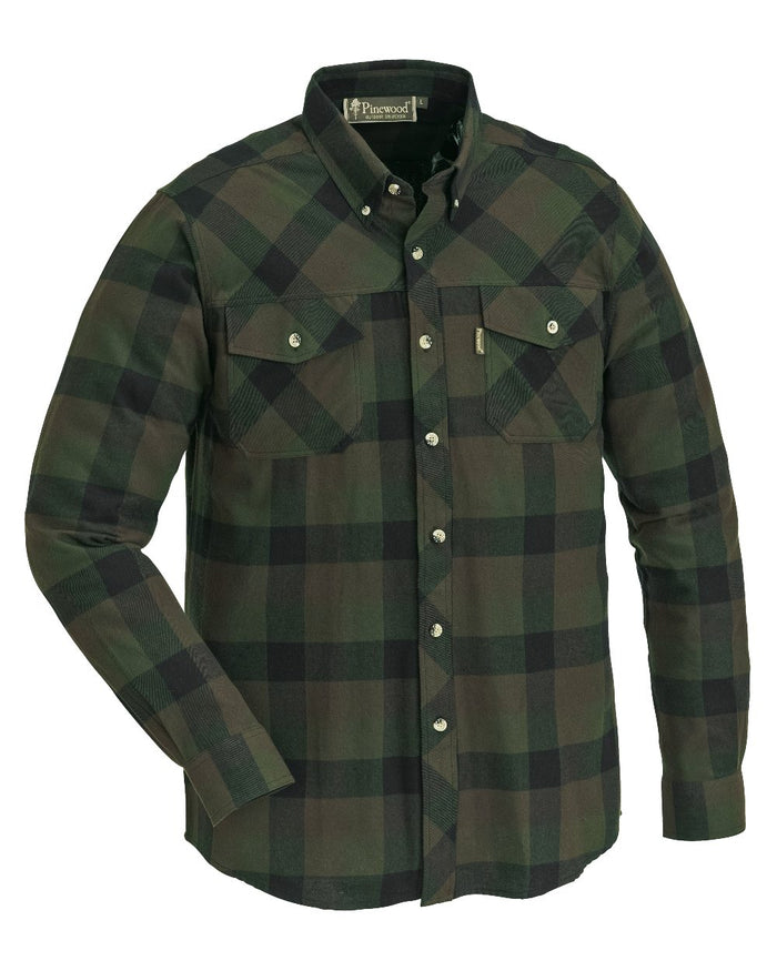 Green Black coloured Pinewood Mens Lumbo Shirt on white background #colour_green-black