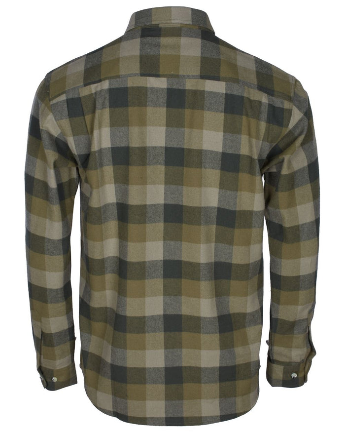 Olive Suede Brown coloured Pinewood Mens Lumbo Shirt on white background #colour_olive-suede-brown