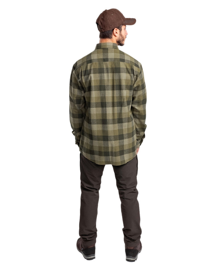 Olive Suede Brown coloured Pinewood Mens Lumbo Shirt on white background #colour_olive-suede-brown