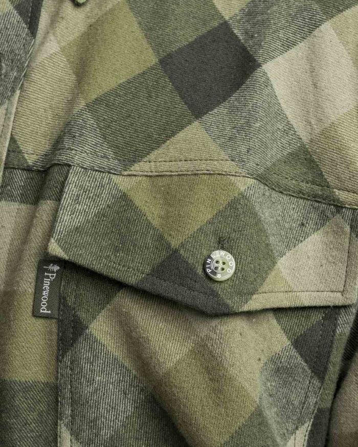 Olive Suede Brown coloured Pinewood Mens Lumbo Shirt on white background #colour_olive-suede-brown